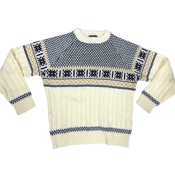 60s JC Penny Classic Styling Sweater The Mens Shop Cream/Blue/Tan Men L Acrylic - Picture 1 of 10
